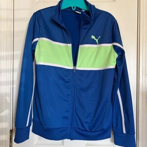 Puma Royal Blue Jacket with Lime Chest Panel Zipper kids Jacket Sz 14